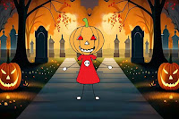 Girl Behind the Pumpkin Witch